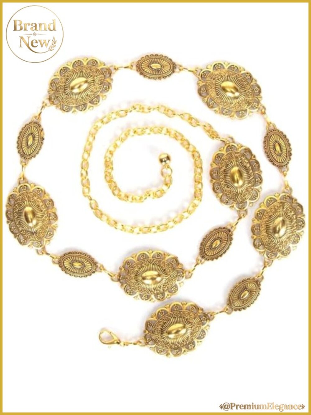 Gold Chain Western Concho Belt Adjustable Metal Boho Cowgirl for Dresses Jeans